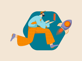 People exercising healthy running vector internet operation illustration
