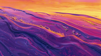 Golden sunset melting like wax, vibrant streaks on a lavender field colored background, dreamy, tranquil, picturesque - obrazy, fototapety, plakaty