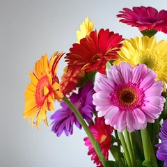 Foto auf Glas bouquet of colorful blooming gerbera germini flowers on white studio background © Jakob