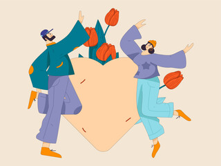 Happy Valentine's Day flat character vector concept business hand drawn illustration
