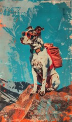 Adventure Awaits: A cool Jack Russell Terrier, sporting vintage goggles and a trusty backpack, sits perched atop a mountain peak, ready to explore. This playful, phone wallpaper