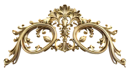 Fotobehang 3D render of vintage gold baroque frame scroll, gold ornament on transparent background  © Ziyan Yang