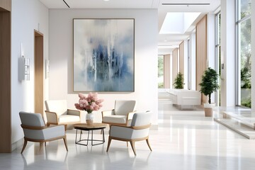 Fototapeta na wymiar Contemporary Hospital Lobby with Cozy Chairs and Plants