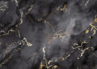 Black marble texture with gold veins. Abstract natural marble black and white background.
