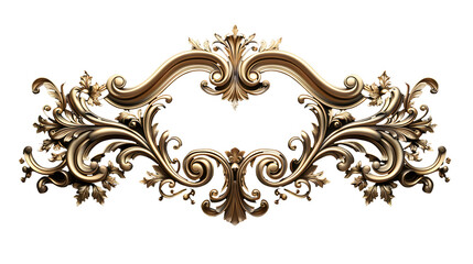 Fototapeta na wymiar 3D render of vintage gold baroque frame scroll, gold ornament on transparent background 
