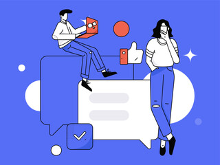 Virtual characters social communication concept business flat vector hand drawn illustration

