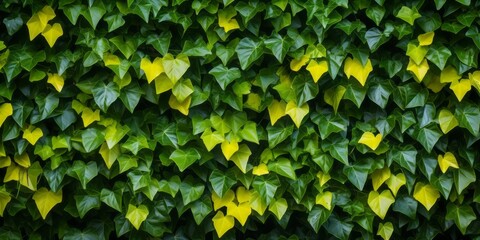 A textured background is created by a white and green ivy wall, presented in dark yellow and emerald. - obrazy, fototapety, plakaty