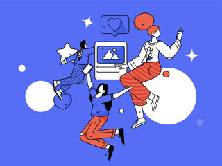 Virtual characters social communication concept business flat vector hand drawn illustration
