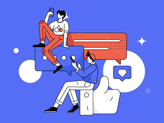 Virtual characters social communication concept business flat vector hand drawn illustration
