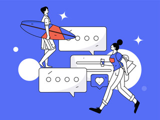 Virtual characters social communication concept business flat vector hand drawn illustration
