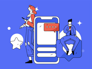 Virtual characters social communication concept business flat vector hand drawn illustration
