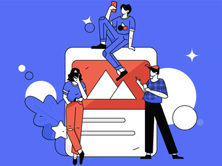 Virtual characters social communication concept business flat vector hand drawn illustration
