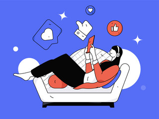 Virtual characters social communication concept business flat vector hand drawn illustration
