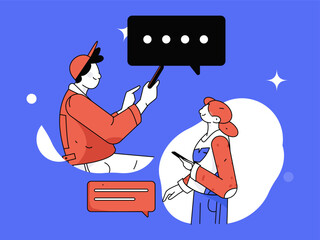 Virtual characters social communication concept business flat vector hand drawn illustration
