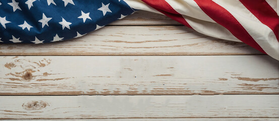Happy memorial day concept made from american flag on white wooden background Memorial or Veterans Day, 4 July, independence day, labor day