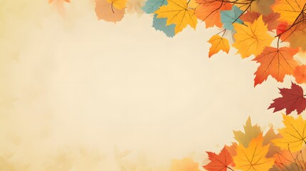 Naklejka na ściany i meble An elegant frame of colorful autumn leaves on a soft vintage background with ample space for text, perfect for fall-themed designs and invitations.