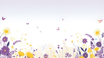 Delicate flowers in shades of pink, yellow, and purple softly blend into a dreamy, pastel-colored space, conveying a serene, joyful mood.