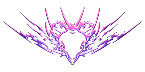 Foto op Canvas Succubus womb tattoo. Cyber sigilism, Demon heart sigil, 3D glossy pink metal in tribal style tattoos © BonkiStudio