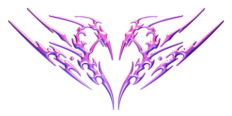 Succubus womb tattoo. Cyber sigilism, Demon heart sigil, 3D glossy pink metal in tribal style tattoos