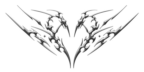 Succubus womb tattoo. Cyber sigilism, Demon heart sigil, 3D chrome metal in tribal style tattoos