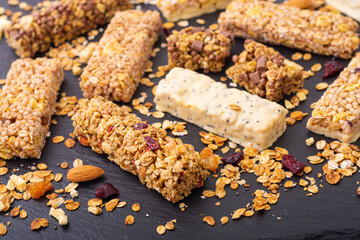 Healthy cereal bar from granola and dried berries