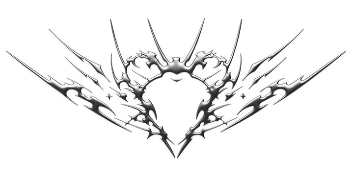 Succubus womb tattoo. Cyber sigilism, Demon heart sigil, 3D chrome metal in tribal style tattoos