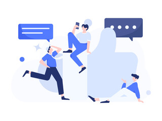 Virtual characters social communication concept business flat vector hand drawn illustration
