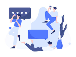 Virtual characters social communication concept business flat vector hand drawn illustration
