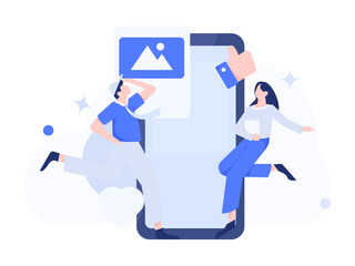 Virtual characters social communication concept business flat vector hand drawn illustration
