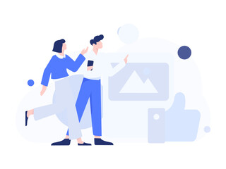 Virtual characters social communication concept business flat vector hand drawn illustration
