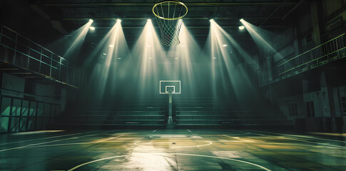 empty basketball arena field view - obrazy, fototapety, plakaty