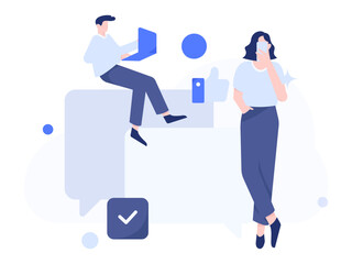 Virtual characters social communication concept business flat vector hand drawn illustration
