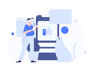 Virtual characters social communication concept business flat vector hand drawn illustration
