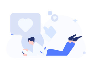 Virtual characters social communication concept business flat vector hand drawn illustration
