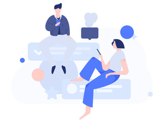 Virtual characters social communication concept business flat vector hand drawn illustration
