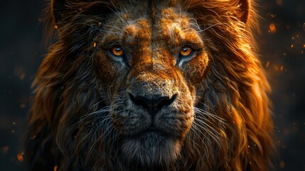 A majestic lion's piercing gaze, capturing every detail of its golden mane and intense eyes. A...
