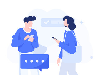 Virtual characters social communication concept business flat vector hand drawn illustration
