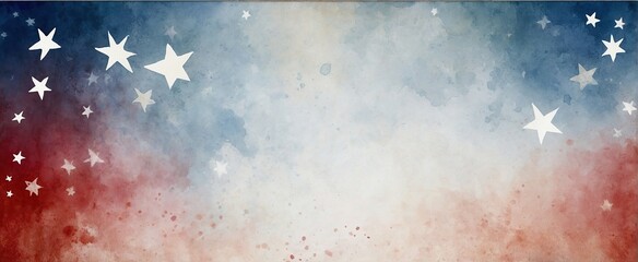 white , blue and red colors with soft faded watercolor star border texture design Memorial or...