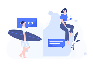 Virtual characters social communication concept business flat vector hand drawn illustration
