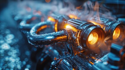 Cinematic photography of a car's mass airflow sensor, its compact design hinting at the crucial role it plays in metering air intake for optimal fuel combustion, captured in ultra HD detail. - obrazy, fototapety, plakaty