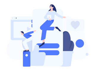 Virtual characters social communication concept business flat vector hand drawn illustration
