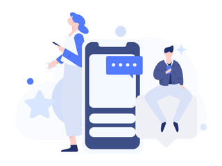 Virtual characters social communication concept business flat vector hand drawn illustration
