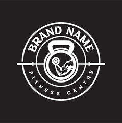 Fitness Center Logo . Sport and fitness logo Design . Gym Logo Icon . barbell kettlebell biceps icon