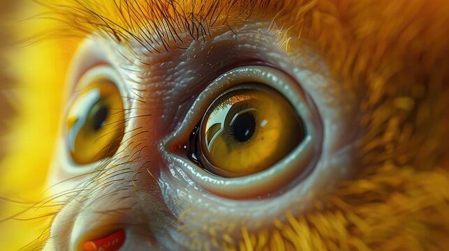 close up of orange monkey eyes