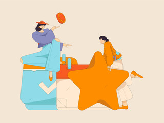 Virtual characters social communication concept business flat vector hand drawn illustration
