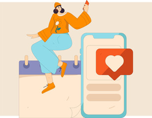 Virtual characters social communication concept business flat vector hand drawn illustration
