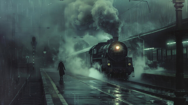 A poignant scene of a farewell at an old train station, with steam from the locomotive blurring the figures, evoking a sense of nostalgia, departure, and the bittersweet nature of goodbyes.