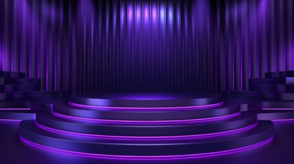 Dark purple podium on stage with spotlight for product display abstract scene on wall and floor