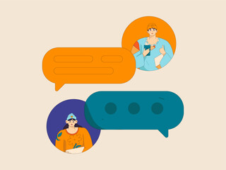 Virtual characters social communication concept business flat vector hand drawn illustration
