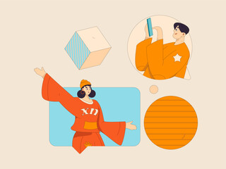 Virtual characters social communication concept business flat vector hand drawn illustration
